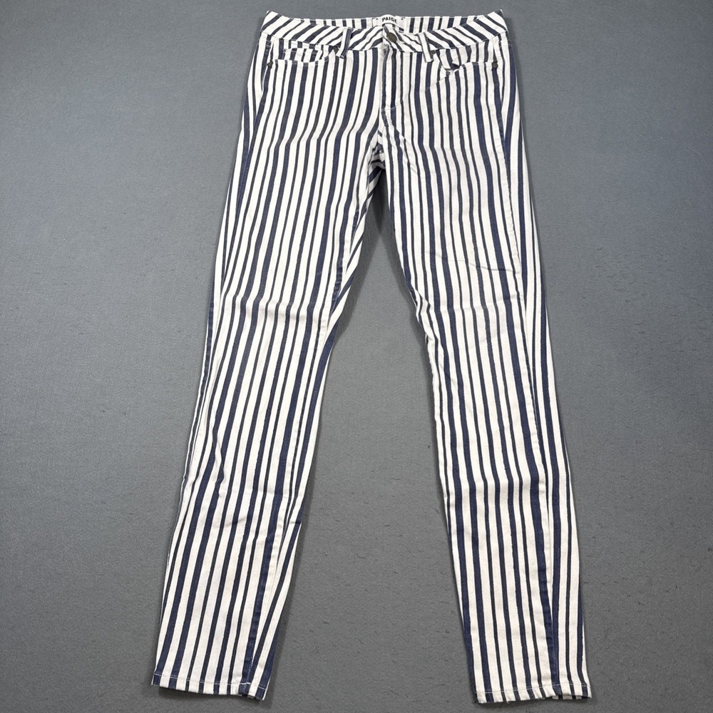 PAIGE Verdugo Ultra Skinny Flocked NAVY Stripe Jeans Womens 30 Edgy PREPPY
